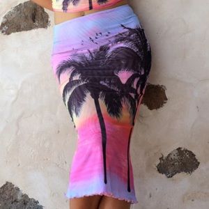 NWT Arizona Mesh Low Rise Midi Skirt in Palm Tree Print sz. XS